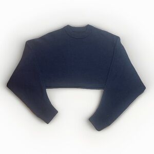 Wilfred Free 100% Merino Wool Cropped Navy Blue Knit Sweater sz M-L estimated